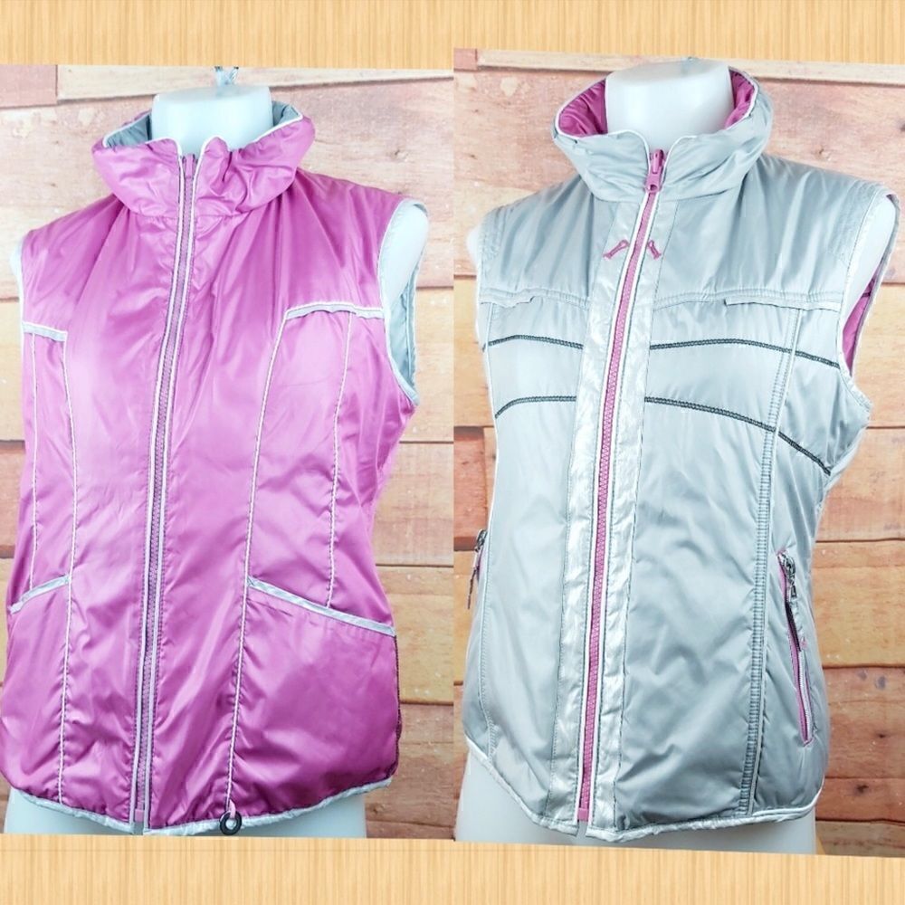 EUC Tom Crown Reversible Pink and Silver Puffer Vest